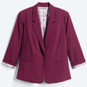 Kenzie Rebekah stretch Crepe floral lining Blazer burgundy small S NWT